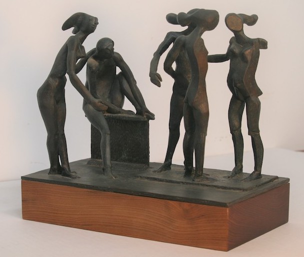 Sculptor with model and 3 graces